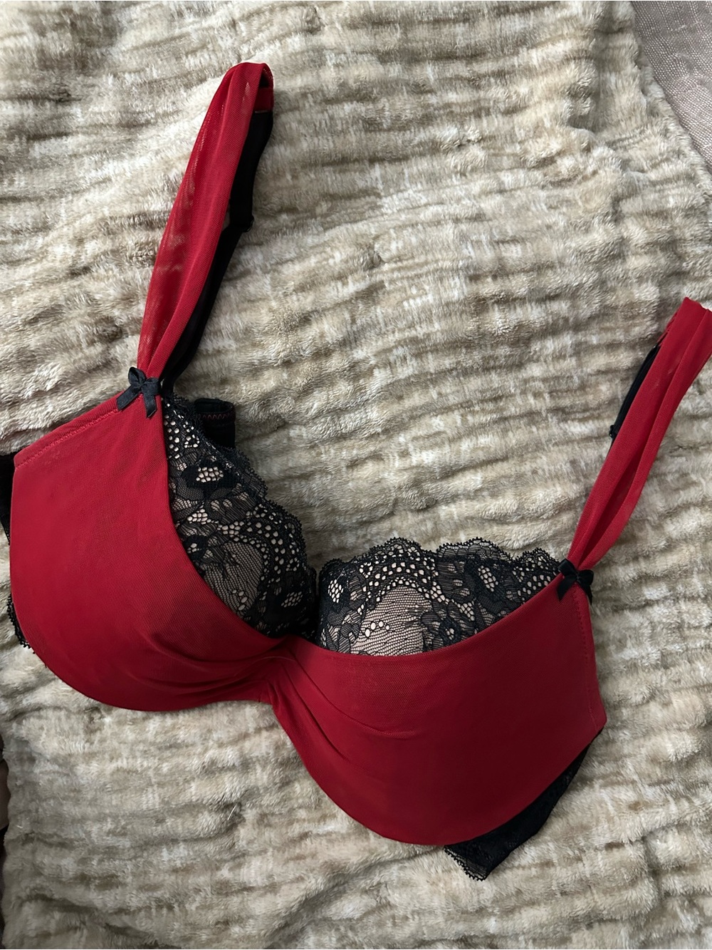Adore Me Red and Black Lace Push-Up Bra